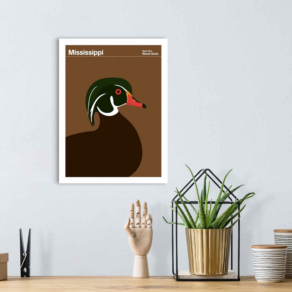 A bohemian room featuring State Posters - Mississippi State Bird: Wood Duck