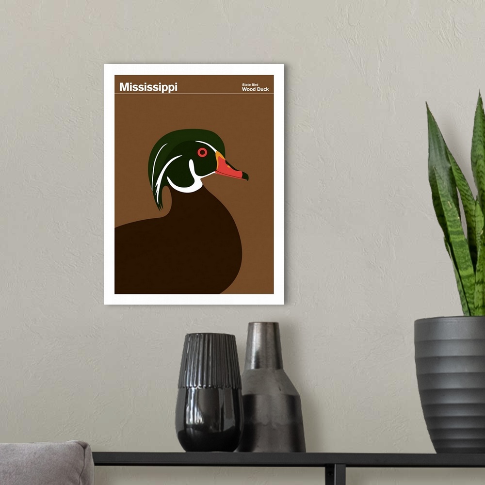 A modern room featuring State Posters - Mississippi State Bird: Wood Duck
