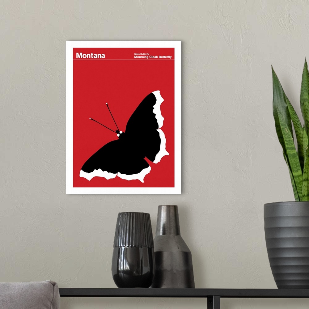 A modern room featuring State Posters - Montana State Butterfly: Mourning Cloak Butterfly