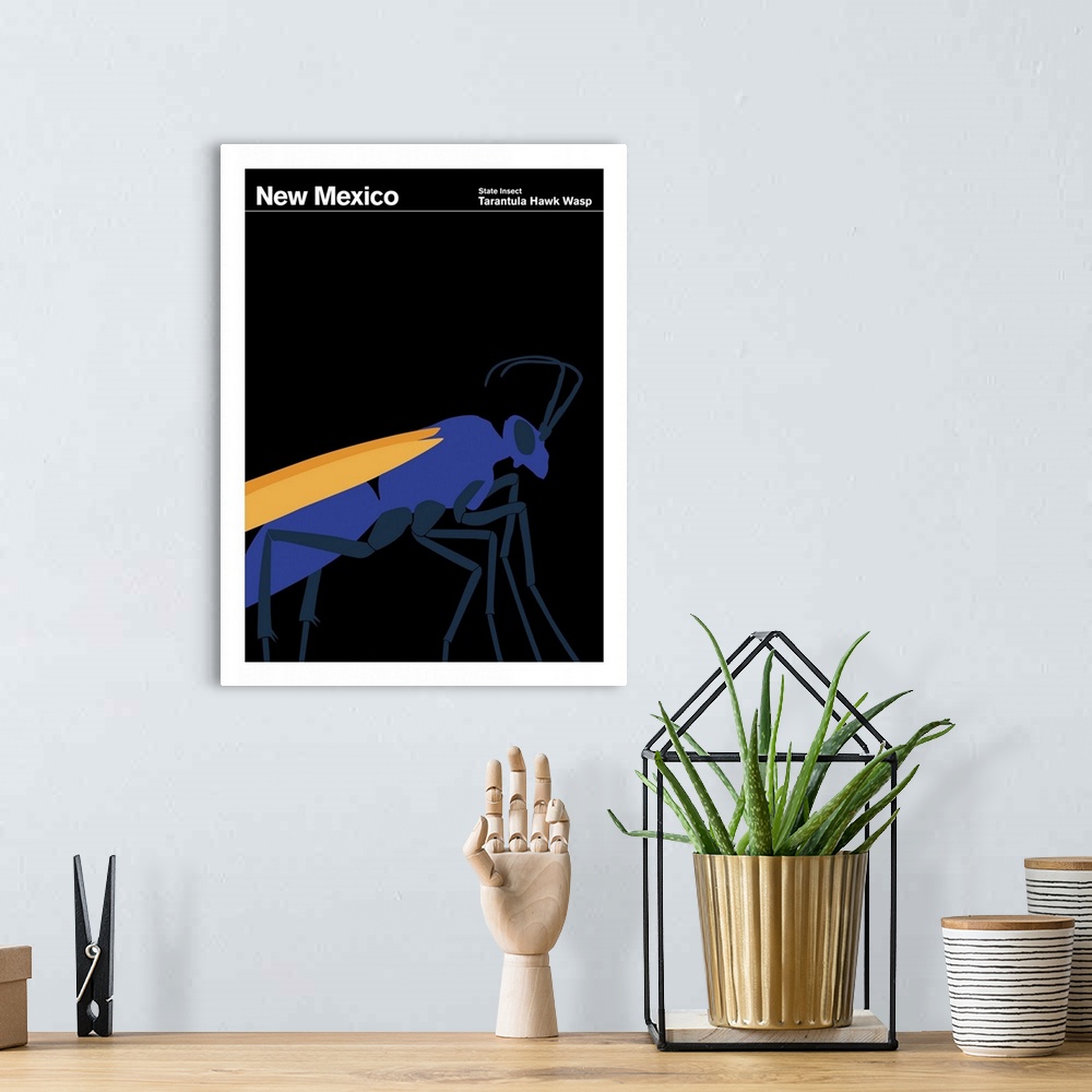 A bohemian room featuring State Posters - New Mexico State Insect: Tanrantula Hawk Wasp