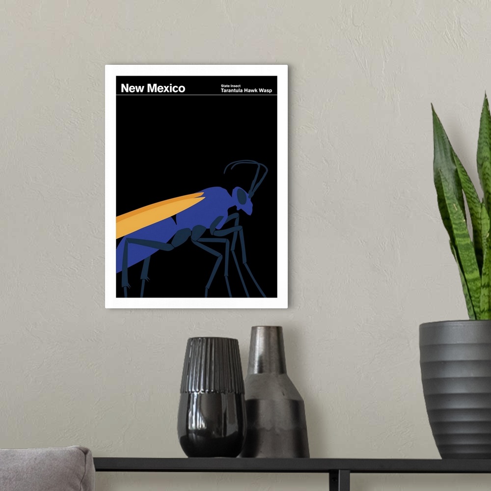 A modern room featuring State Posters - New Mexico State Insect: Tanrantula Hawk Wasp