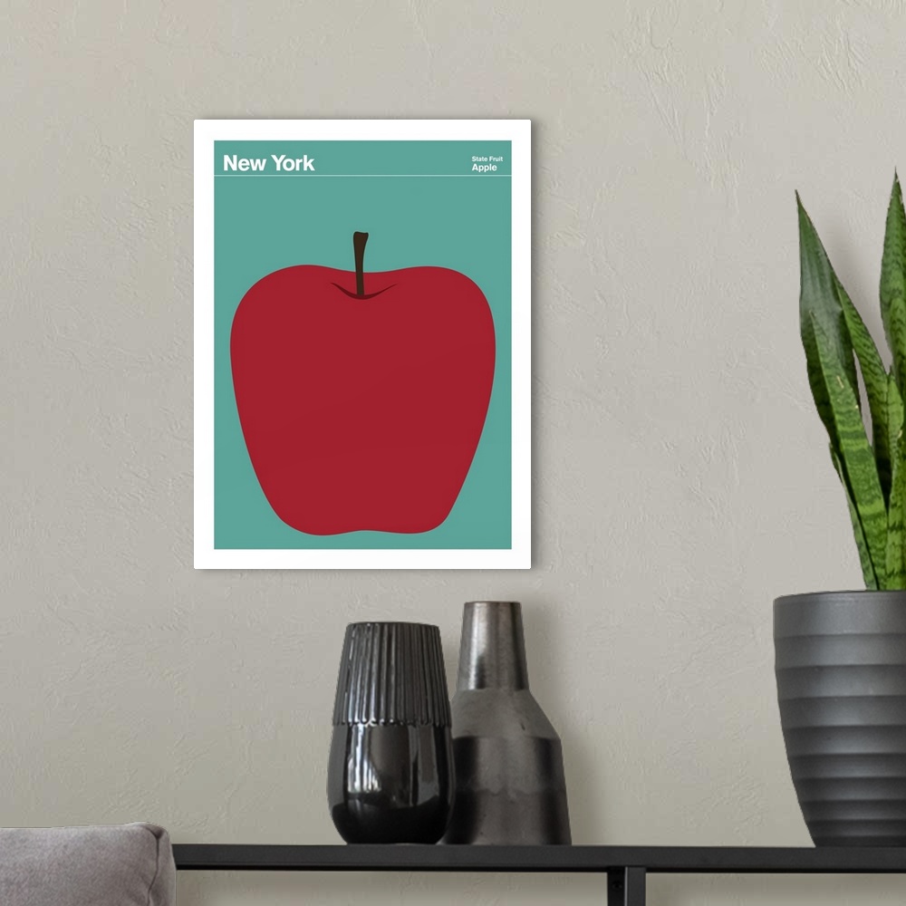 A modern room featuring State Posters - New York State Fruit: Apple