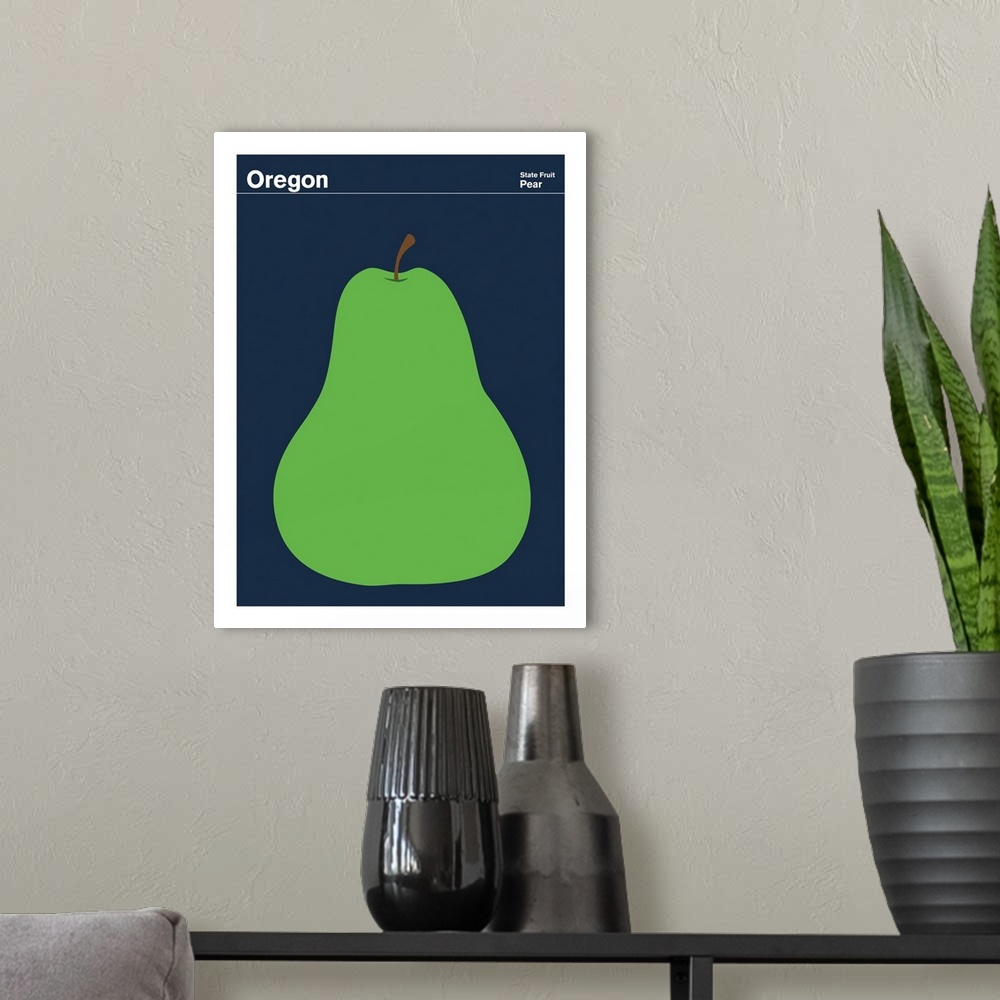 A modern room featuring State Posters - Oregon State Fruit: Pear