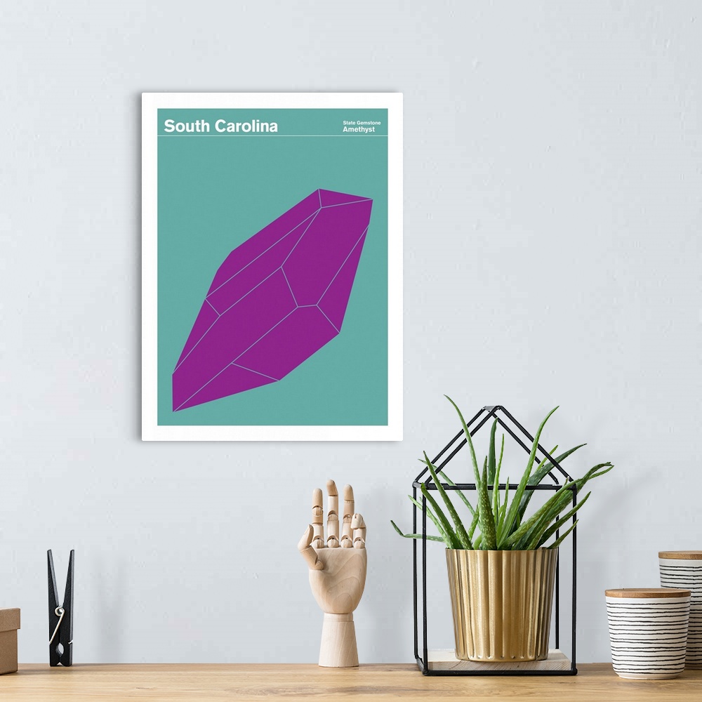 A bohemian room featuring State Posters - South Carolina State Gemstone: Amethyst