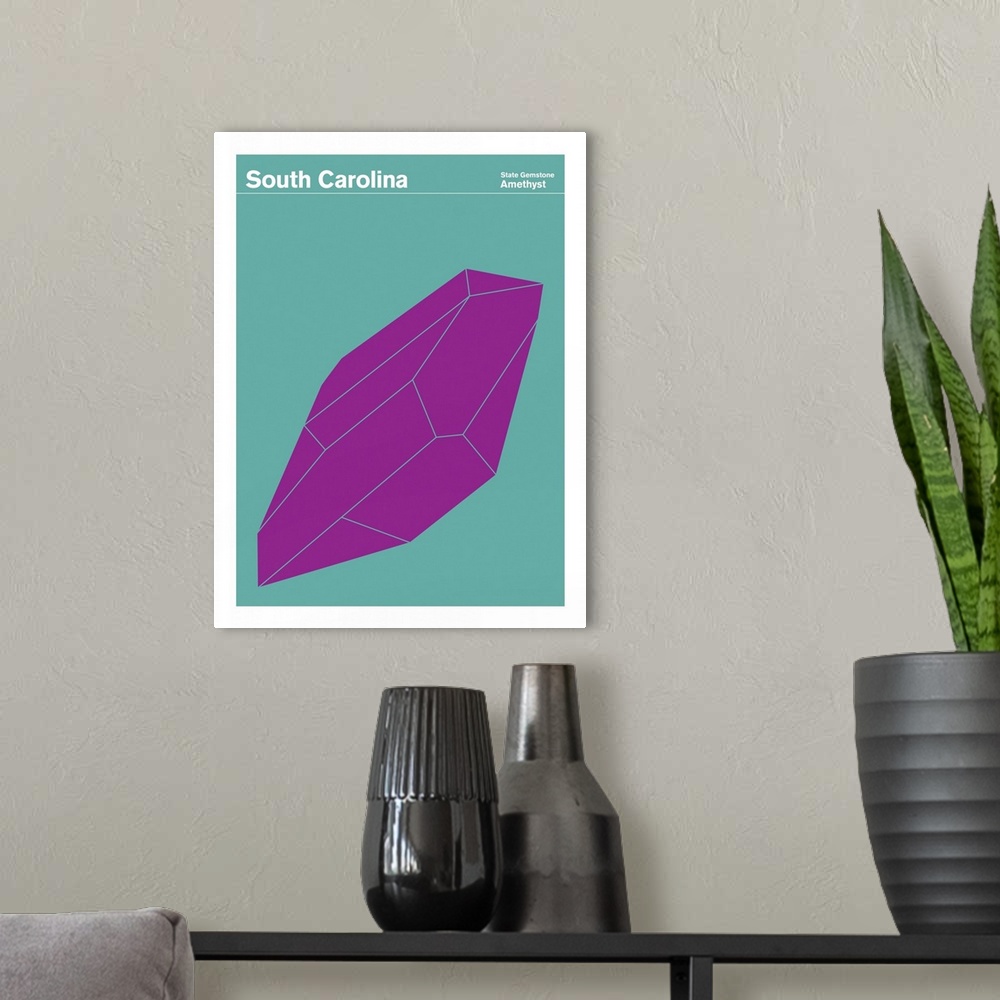 A modern room featuring State Posters - South Carolina State Gemstone: Amethyst