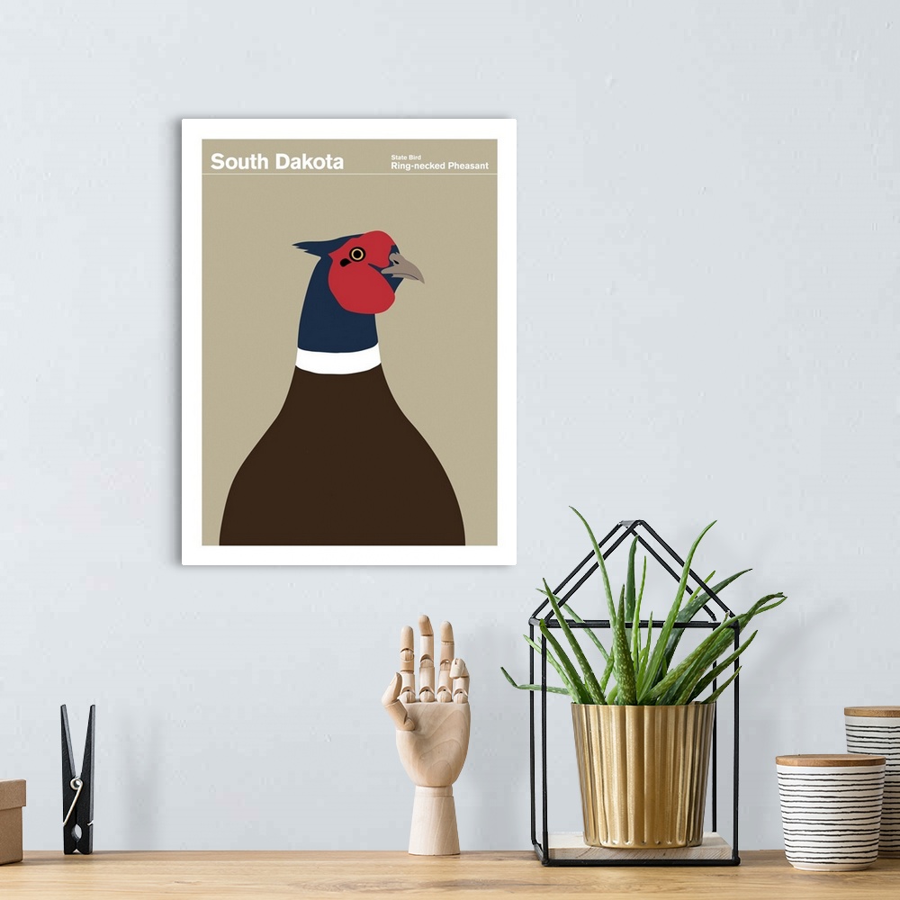 A bohemian room featuring State Posters - South Dakota State Bird: Ring-necked Pheasant