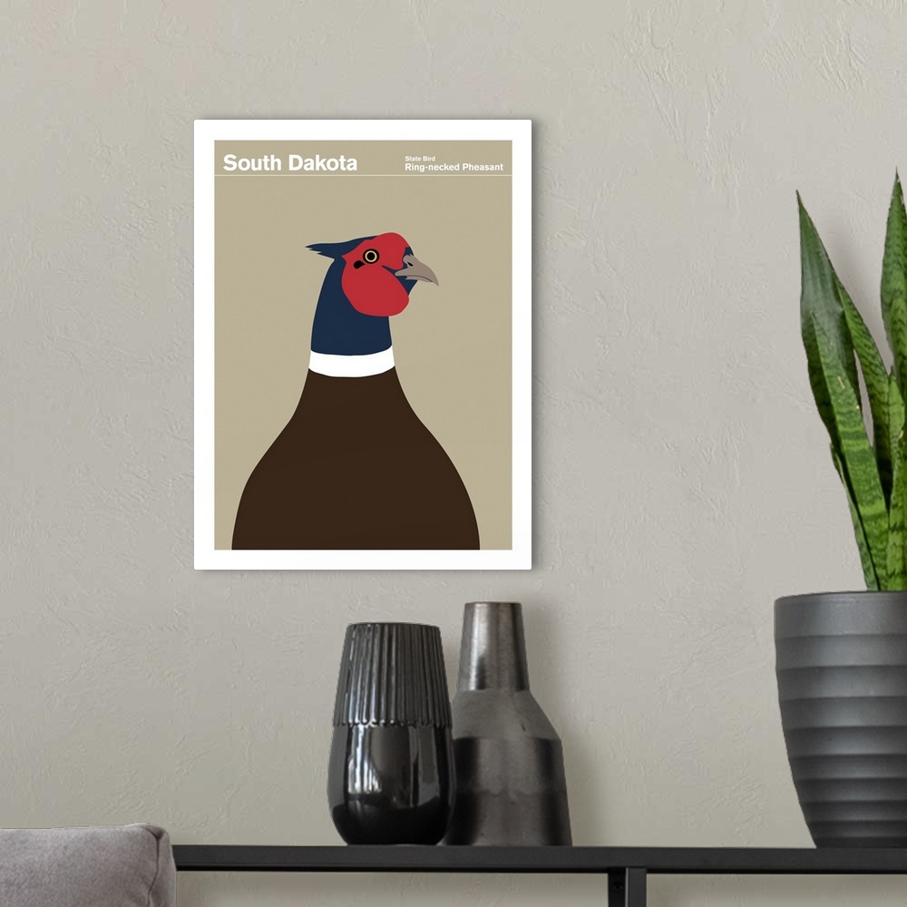 A modern room featuring State Posters - South Dakota State Bird: Ring-necked Pheasant