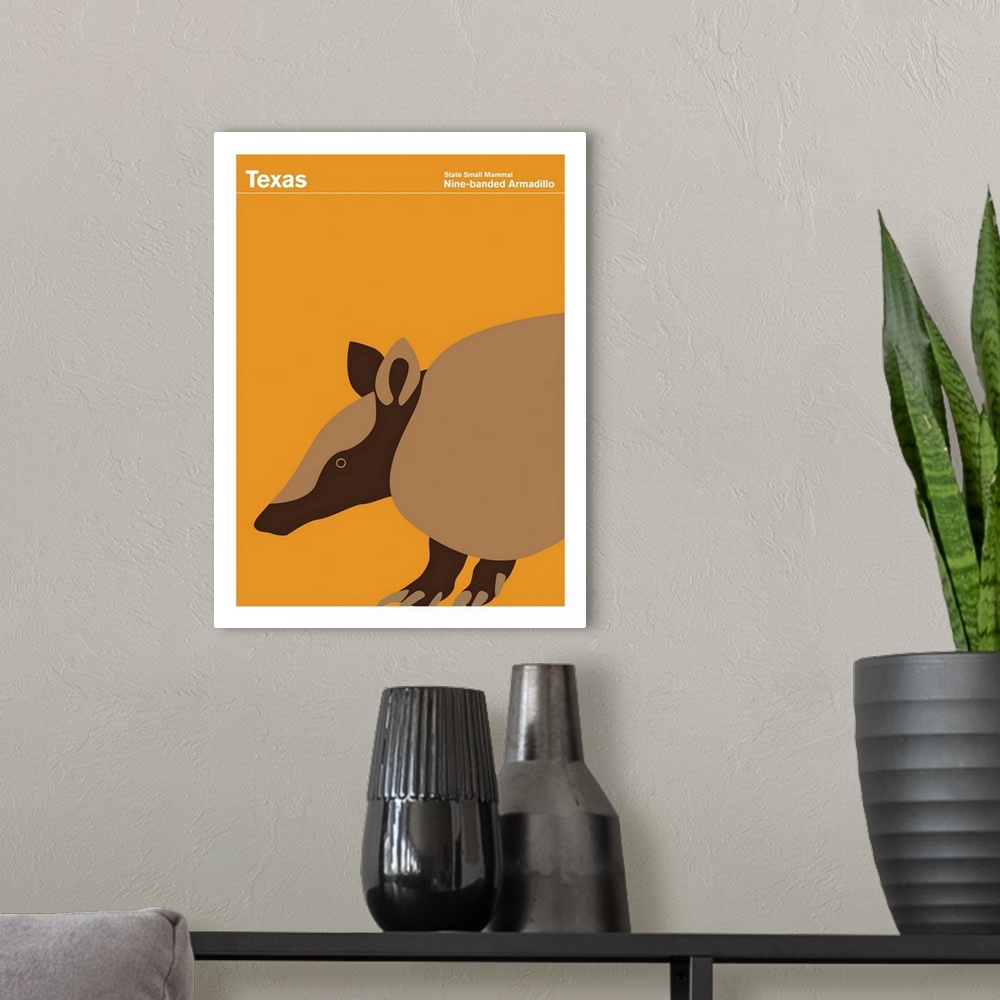 A modern room featuring State Posters - Texas State Small Mammal: Nine-banded Armadillo