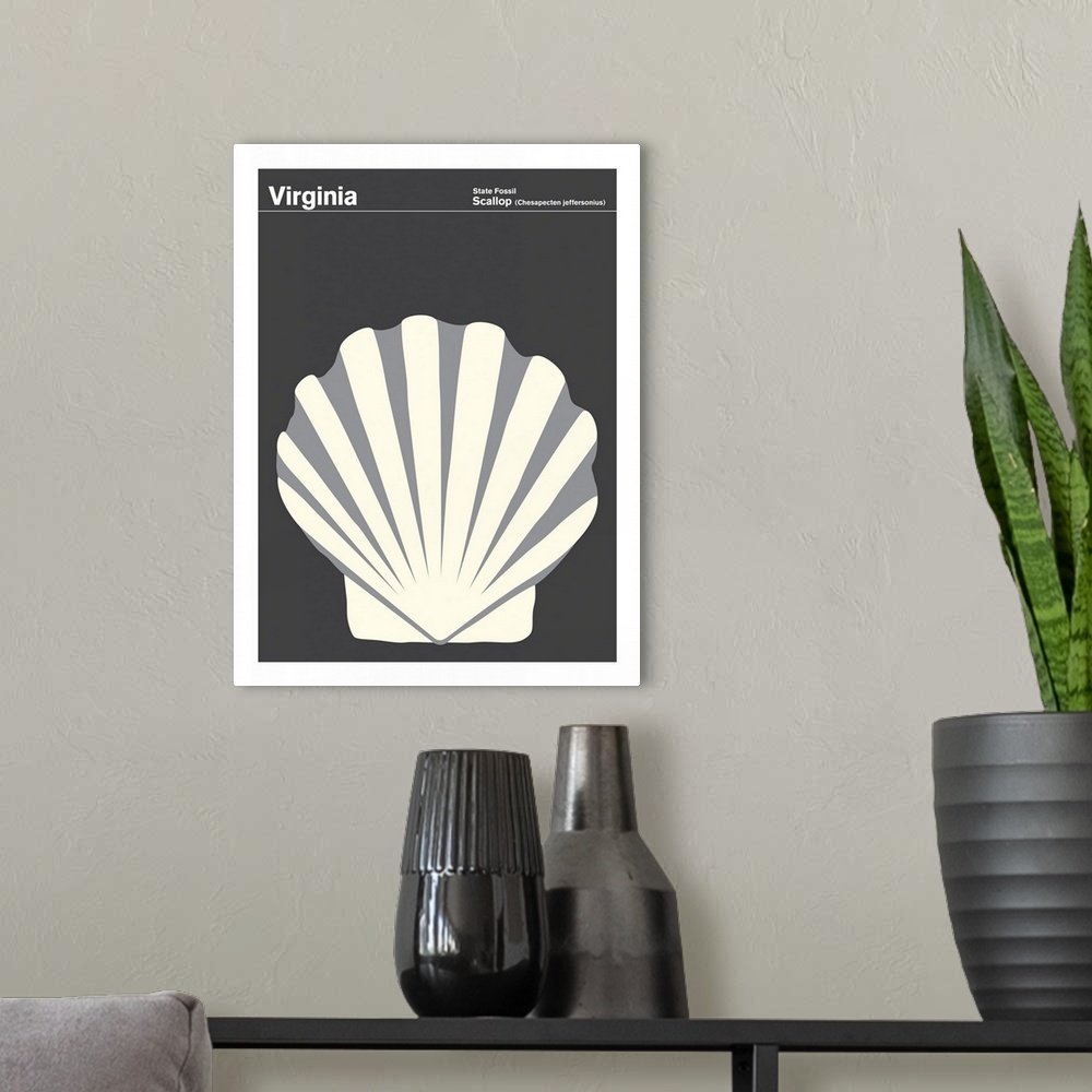 A modern room featuring State Posters - Virginia State Fossil: Scallop