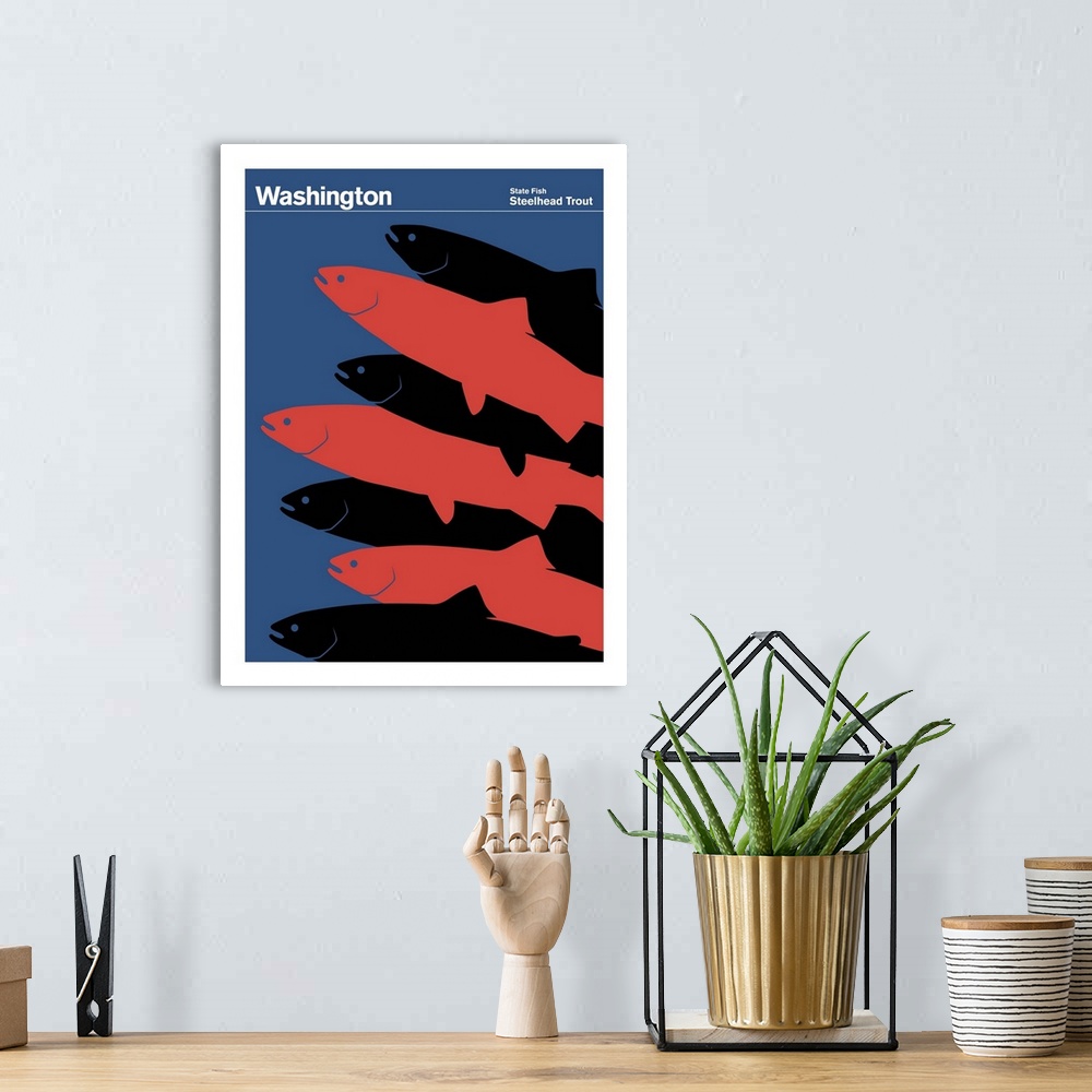 A bohemian room featuring State Posters - Washington State Fish: Steelhead Trout