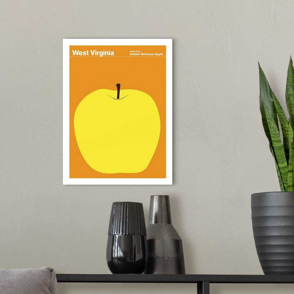 A modern room featuring State Posters - West Virginia State Fruit: Golden Delicious Apple