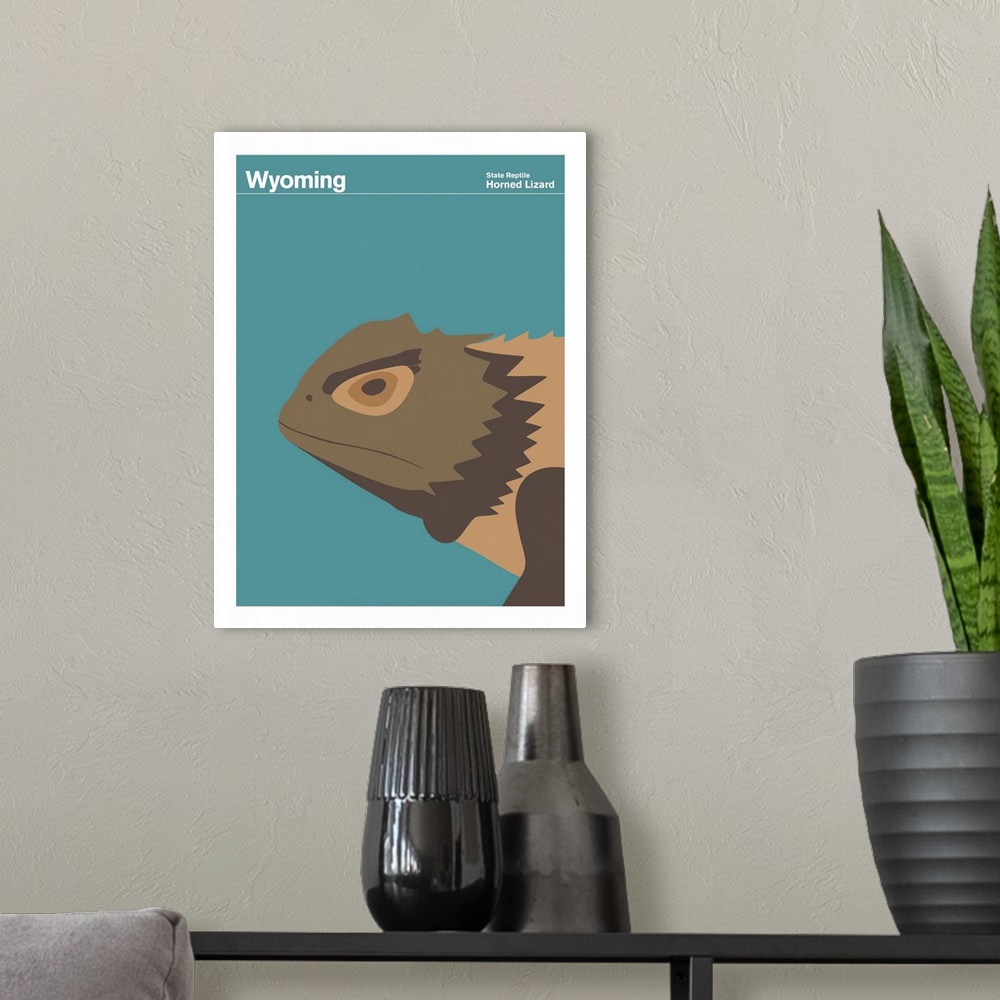 A modern room featuring State Posters - Wyoming State Reptile: Horned Lizard