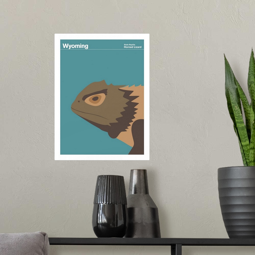 A modern room featuring State Posters - Wyoming State Reptile: Horned Lizard