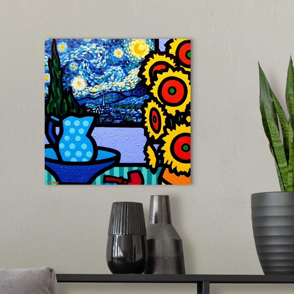 A modern room featuring Still Life With Starry Night