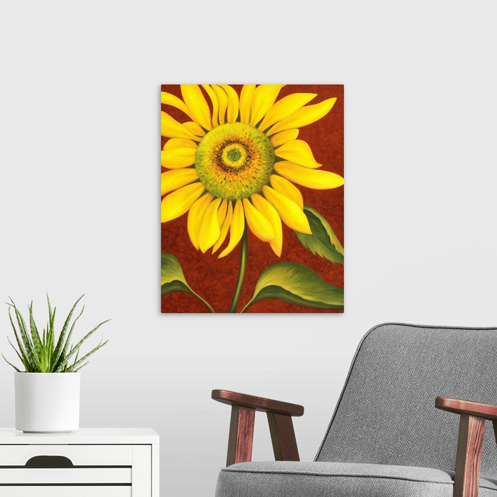 A modern room featuring sunflower