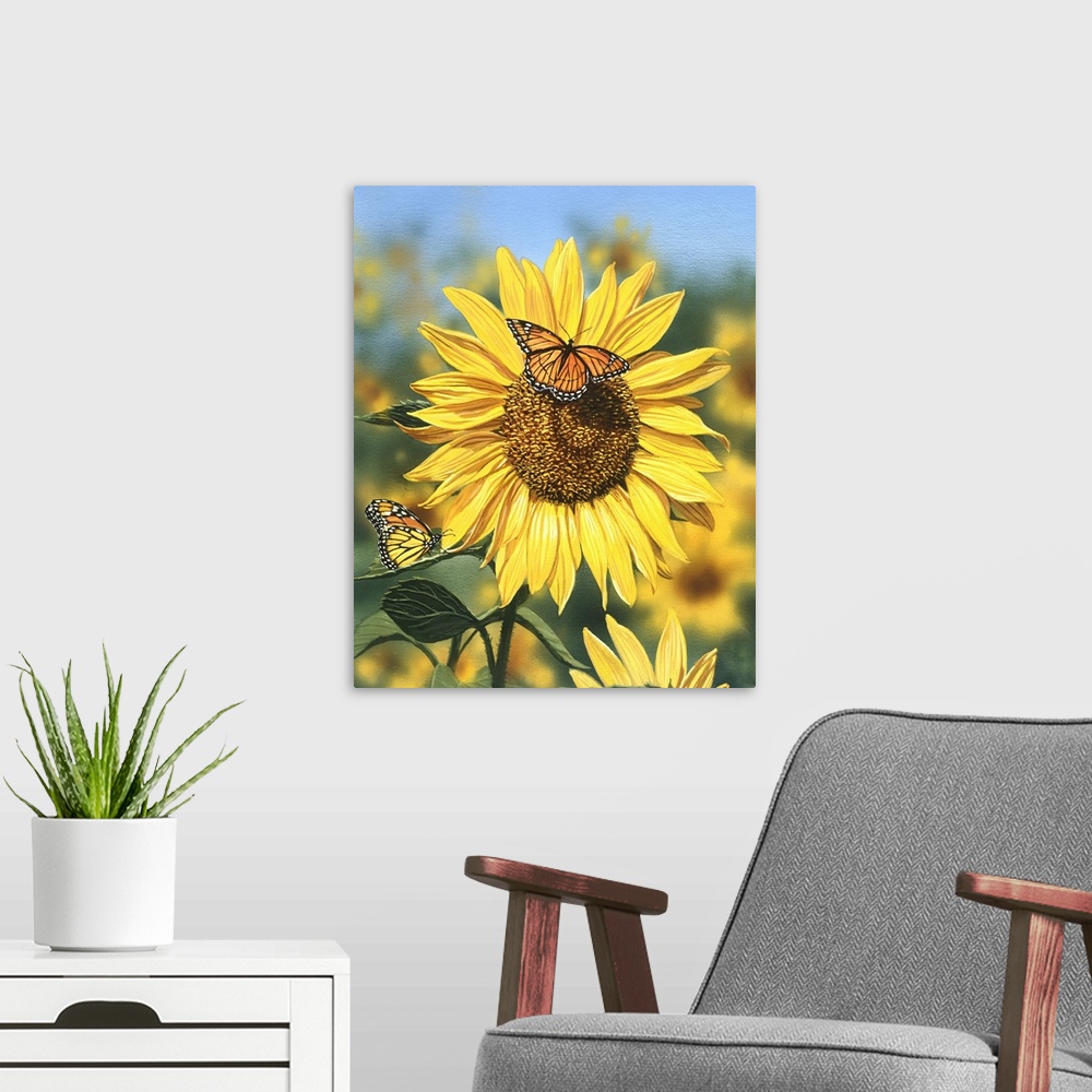 A modern room featuring Sunflower, Butterflies