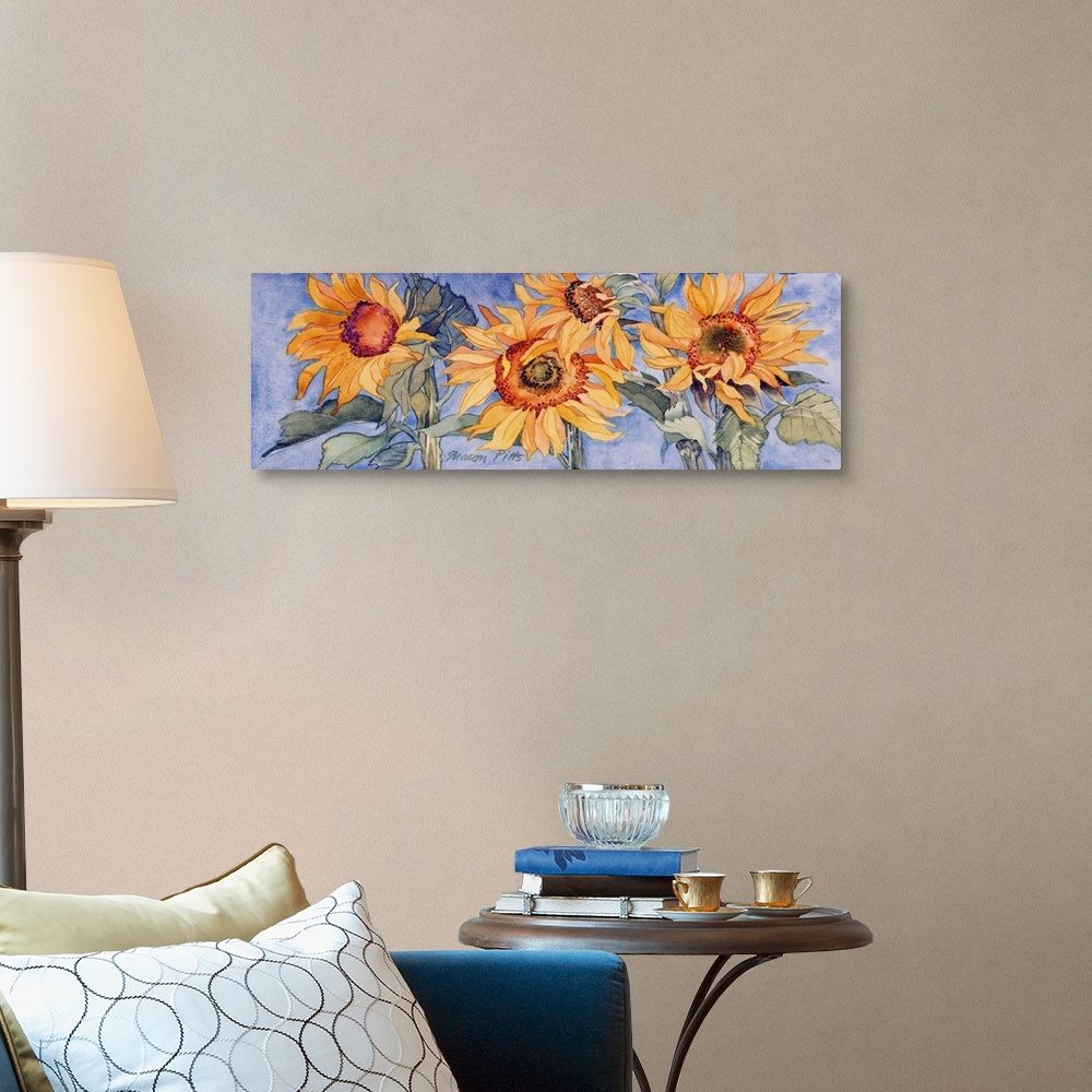 A traditional room featuring Vibrant contemporary watercolor painting.