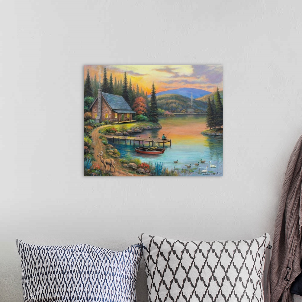 A bohemian room featuring Sunset Lake