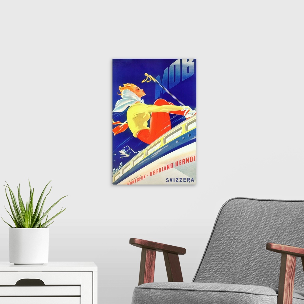 A modern room featuring Vintage advertisement artwork for Svizzera.