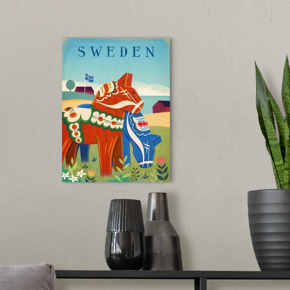 A modern room featuring Sweden Dala Horses