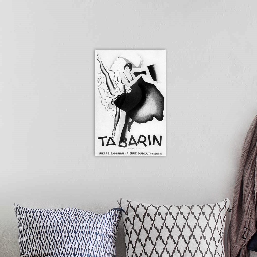 A bohemian room featuring Vintage poster advertisement for Tabarin Art Deco.
