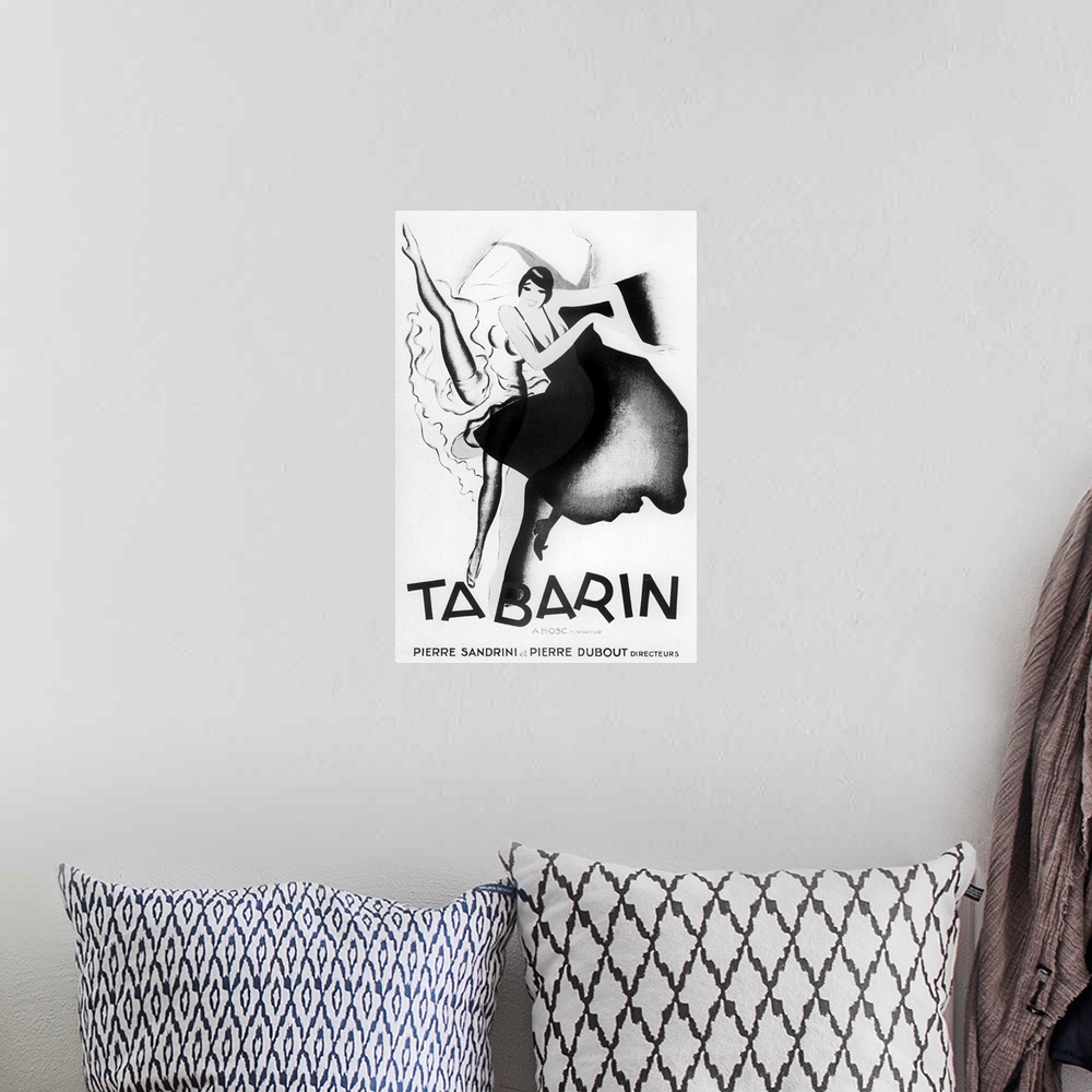 A bohemian room featuring Vintage poster advertisement for Tabarin Art Deco.