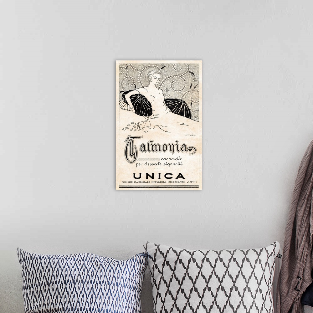 A bohemian room featuring Talmonia Desserts - Vintage Advertisement
