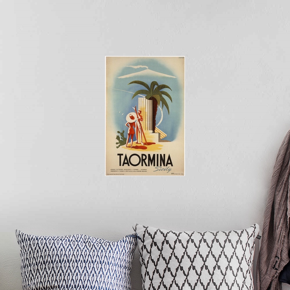 A bohemian room featuring Taormina, Sicily - Vintage Travel Advertisement