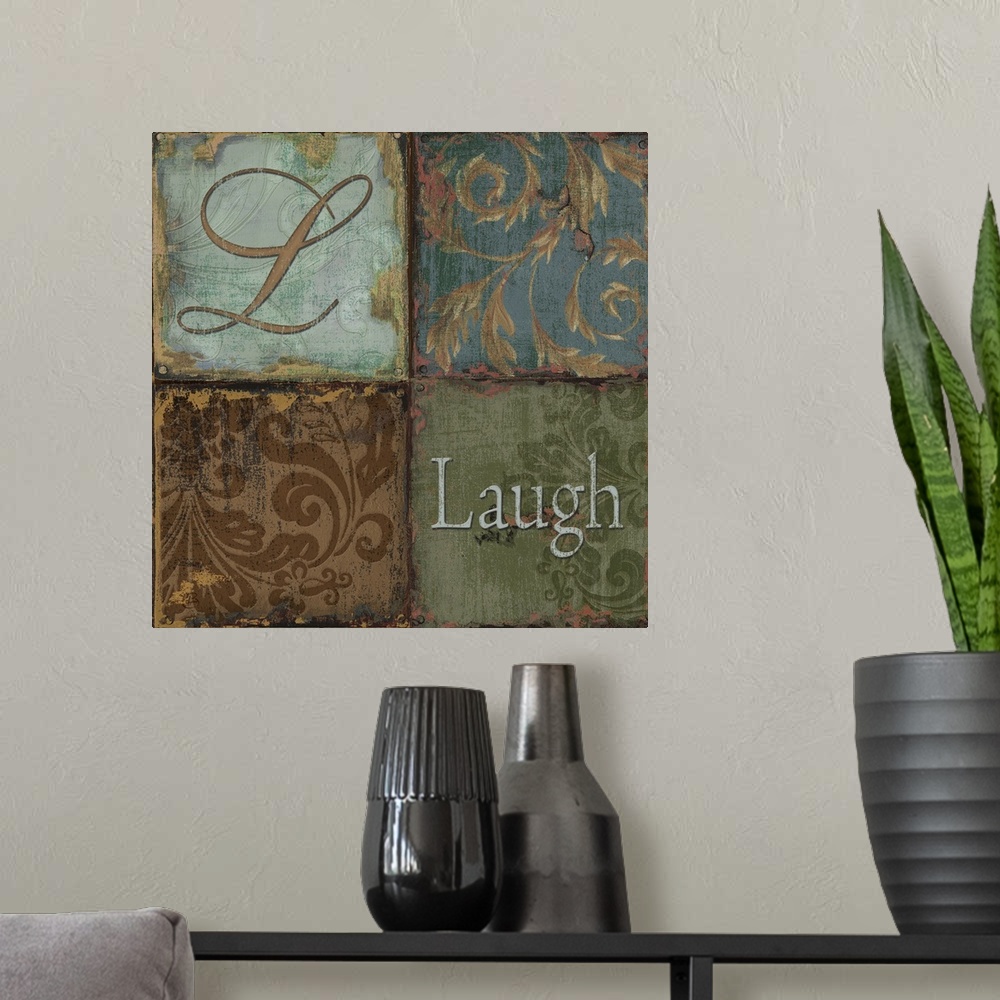 A modern room featuring Tapestry Words II
