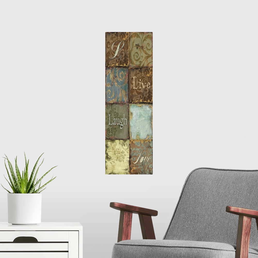 A modern room featuring Tapestry Words IV