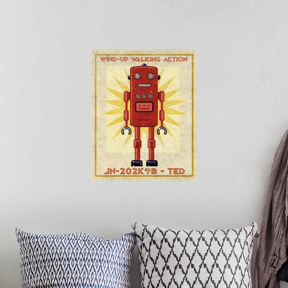 A bohemian room featuring Ted Box Art Robot