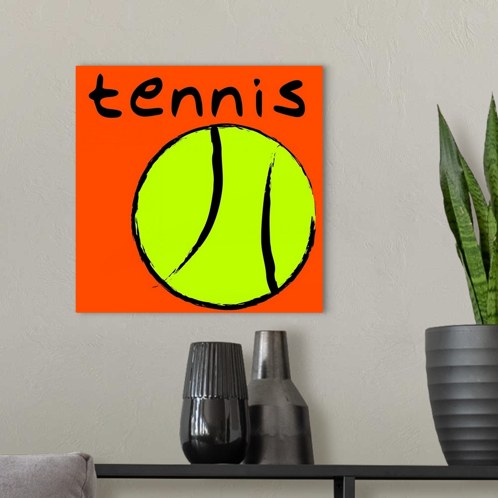 A modern room featuring tennis ball