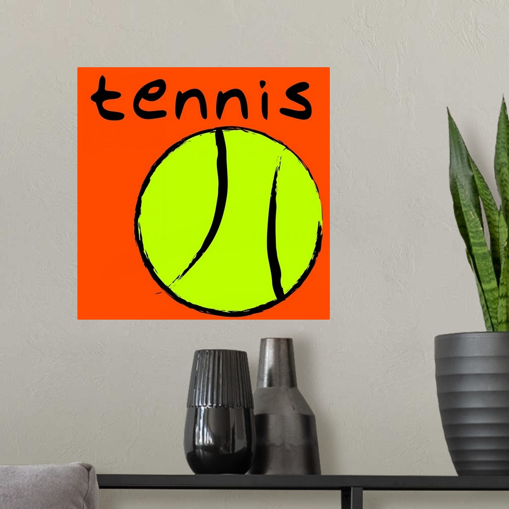 A modern room featuring tennis ball