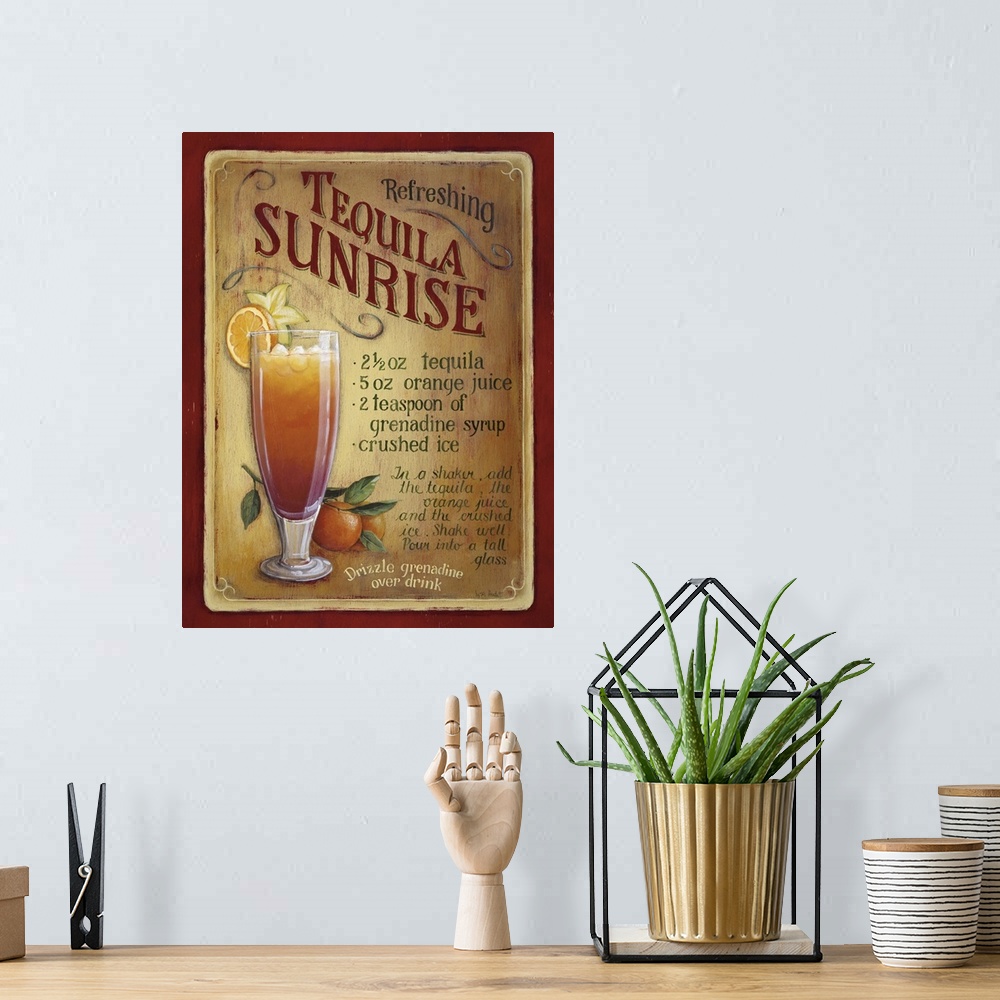 A bohemian room featuring recipe to make a tequila sunrisesummer drink