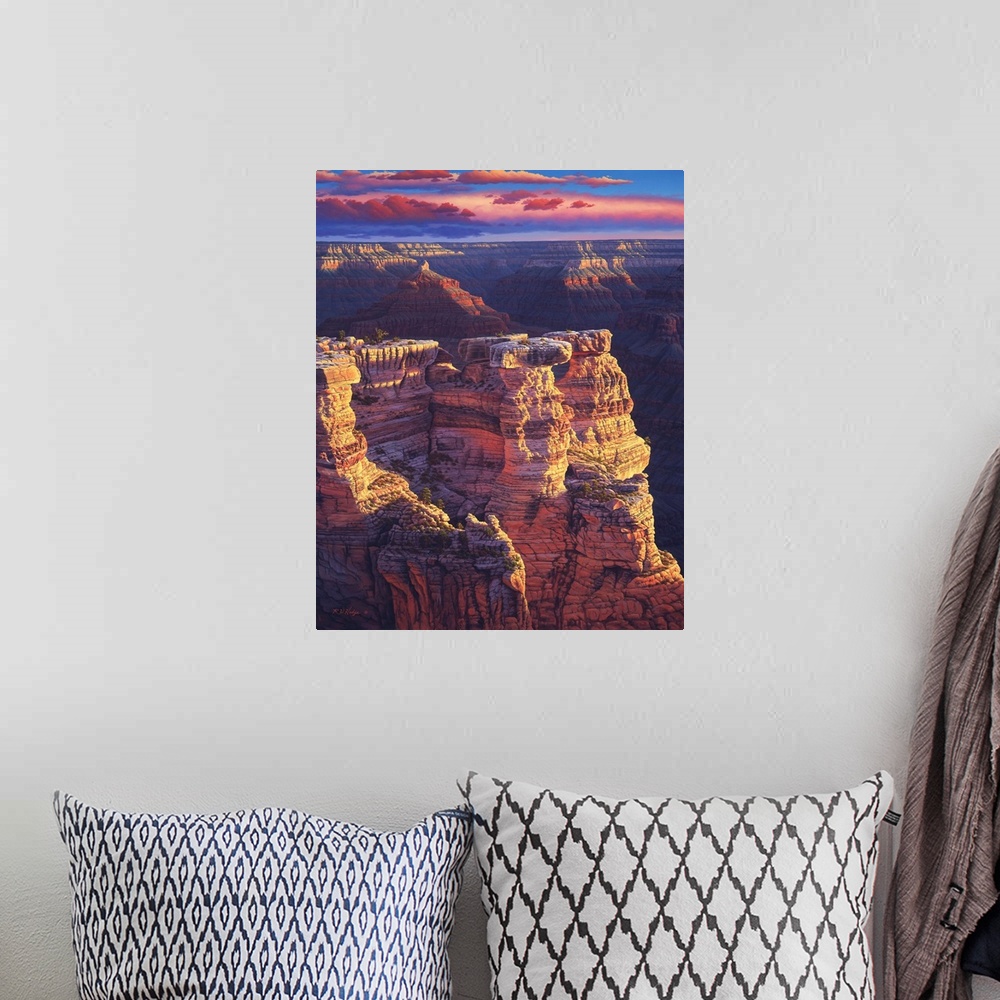 A bohemian room featuring The sun setting on the cliffs of the Grand Canyon.