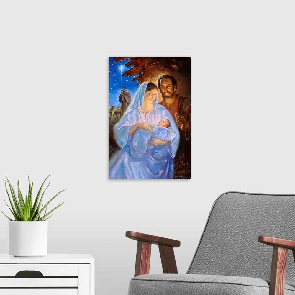 A modern room featuring The Holy Family