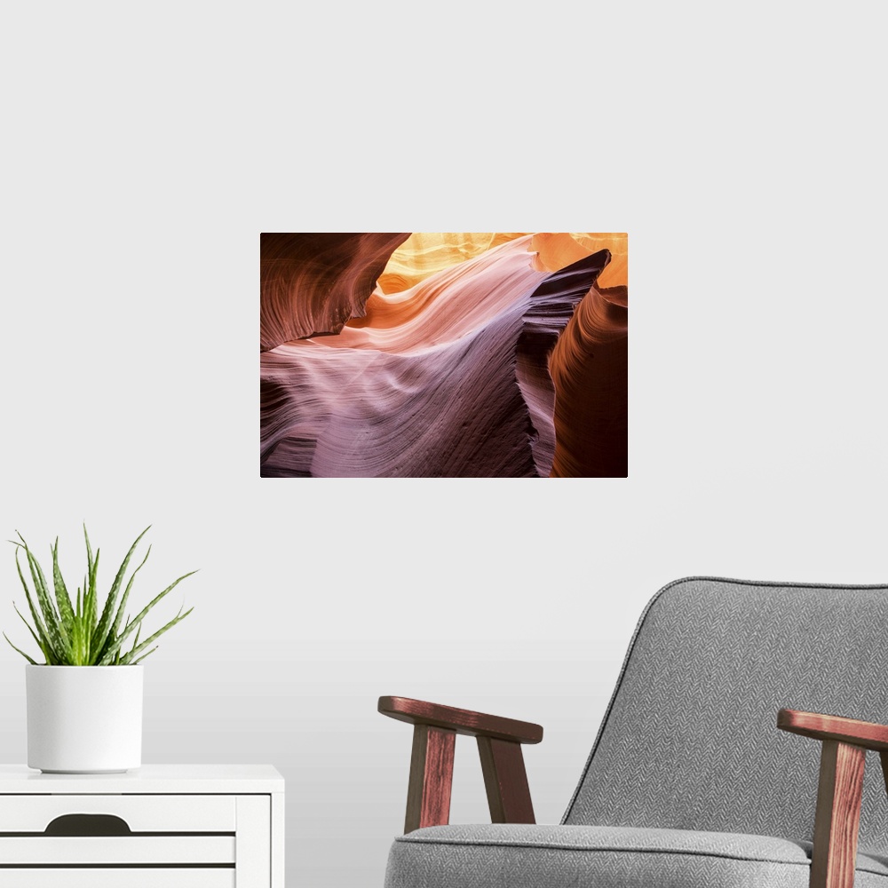 A modern room featuring The Lower Wave II Photograph