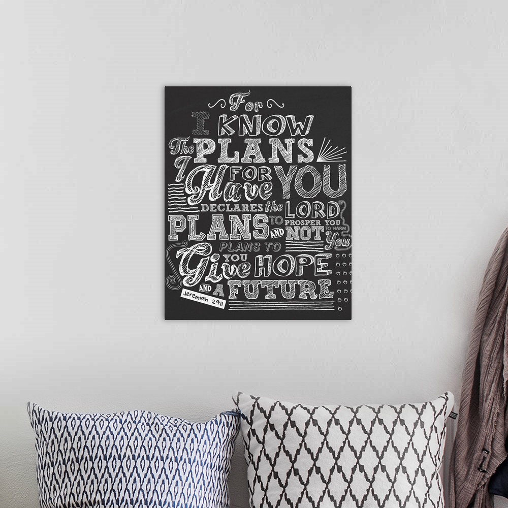 A bohemian room featuring Fun and modern typography art.