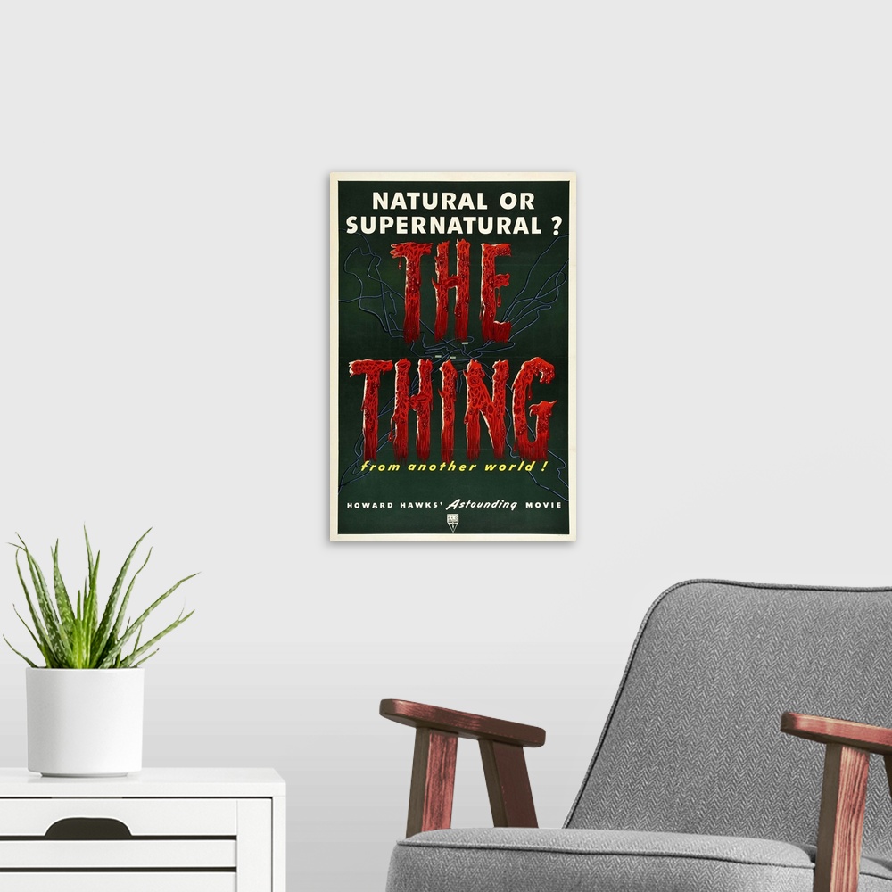 A modern room featuring Movie Poster: The Thing