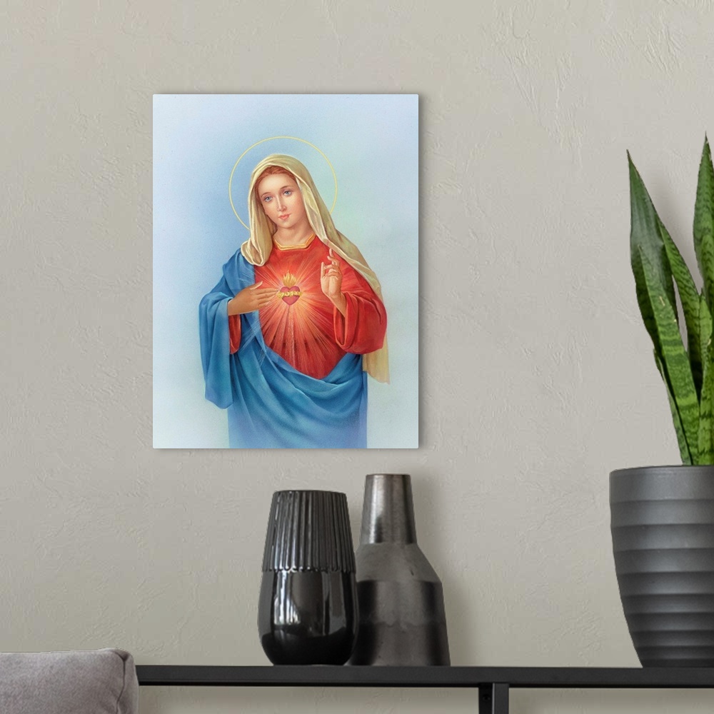 A modern room featuring The Virgin Mary