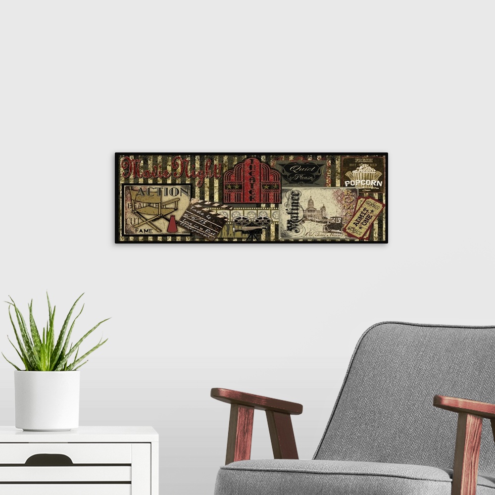 A modern room featuring Contemporary artistic home entertainment theater artwork.