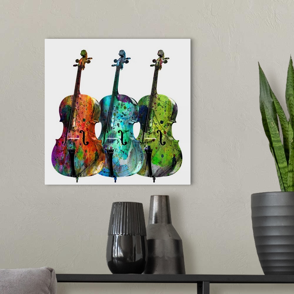 A modern room featuring Three Cellos