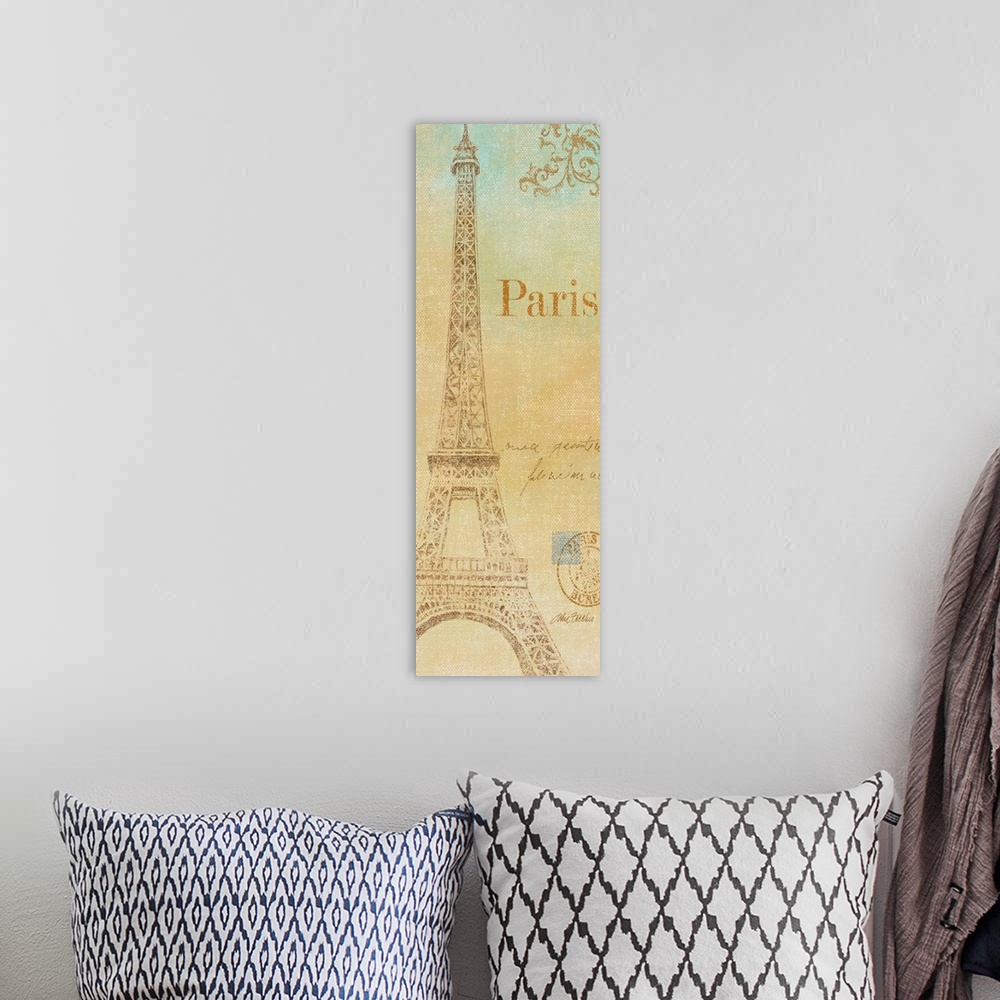 A bohemian room featuring New York, Chrysler Building, Paris, Eiffel Tower, Rome, Colluseum, London, Big Ben