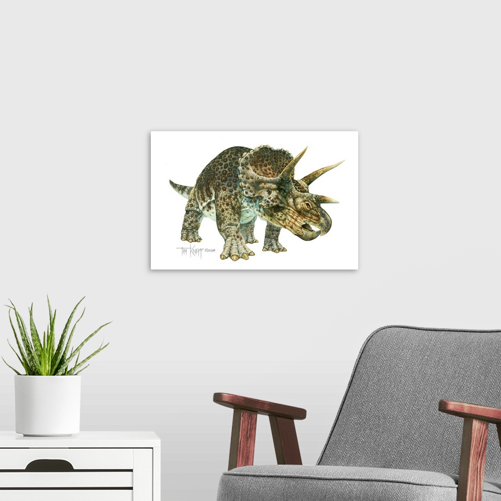 A modern room featuring Triceratops, dinosaur