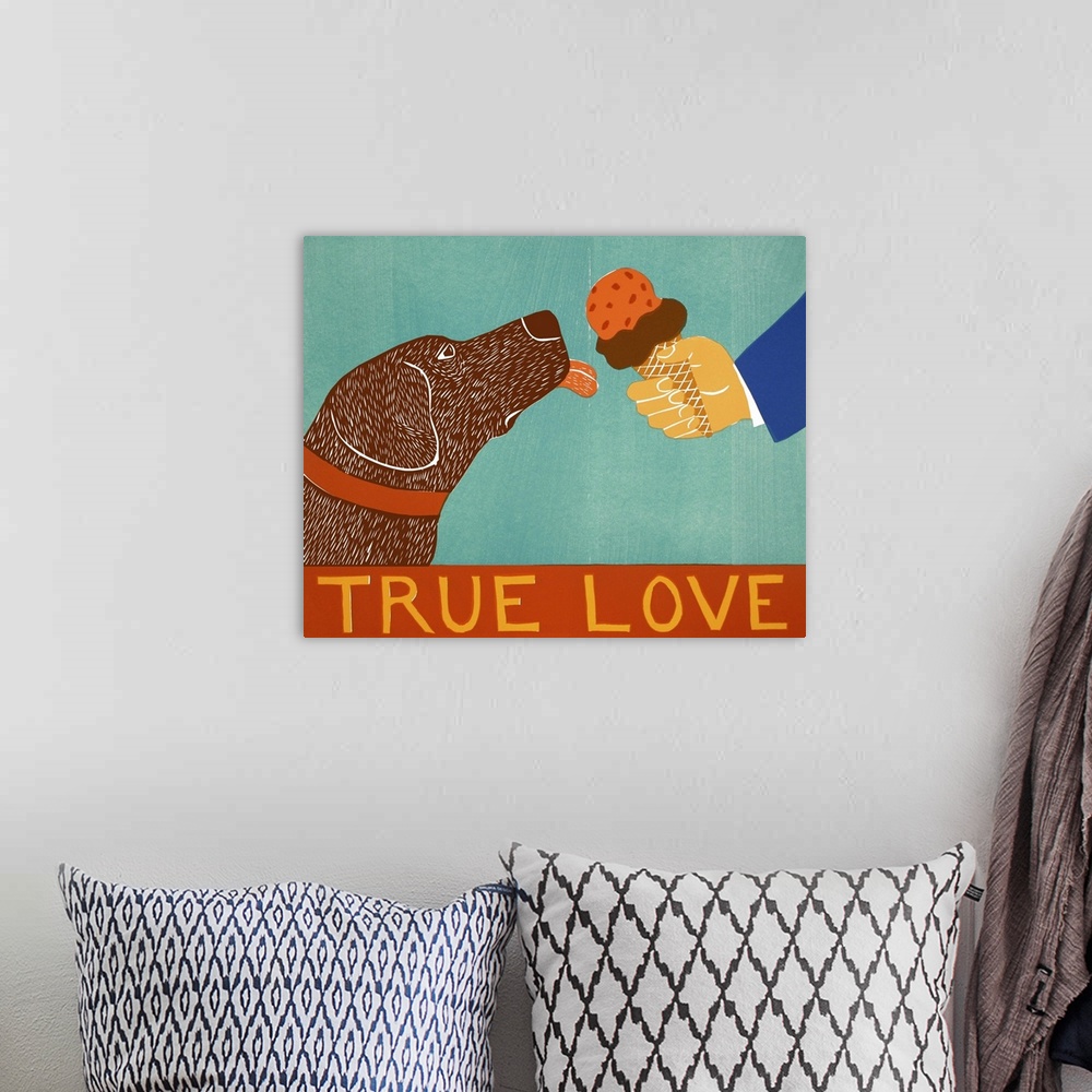 A bohemian room featuring Illustration of a chocolate lab about to lick an ice cream cone with the phrase "True Love" writt...