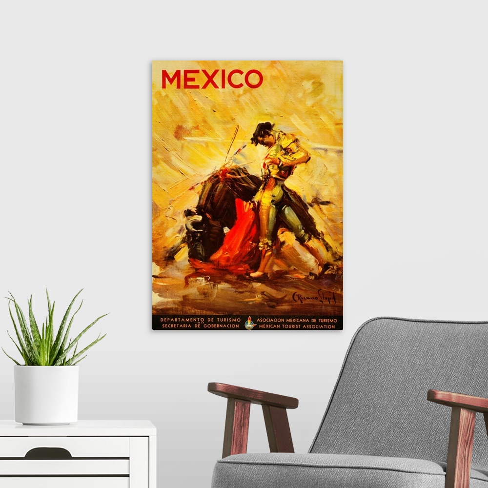 A modern room featuring Turismo Mexico II - Vintage Travel Advertisement