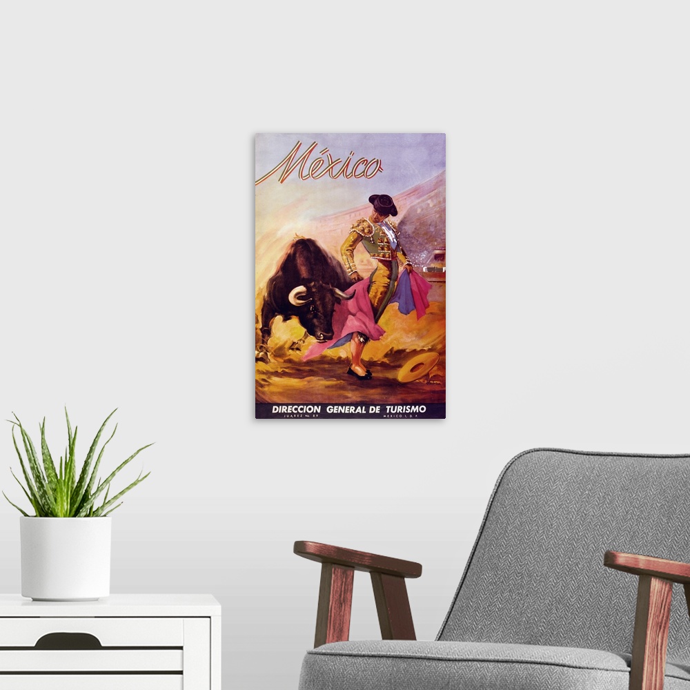 A modern room featuring Turismo Mexico - Vintage Travel Poster