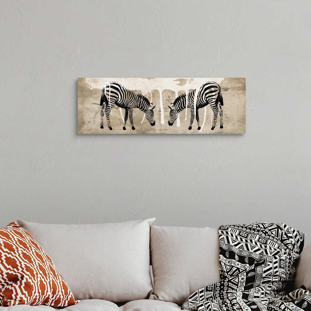 A bohemian room featuring Two Zebras