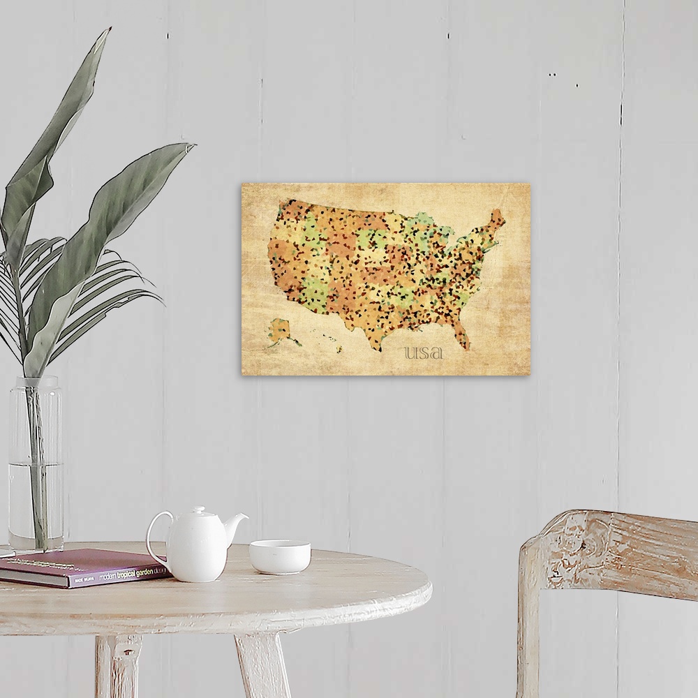 A farmhouse room featuring USA Crystallized County Map