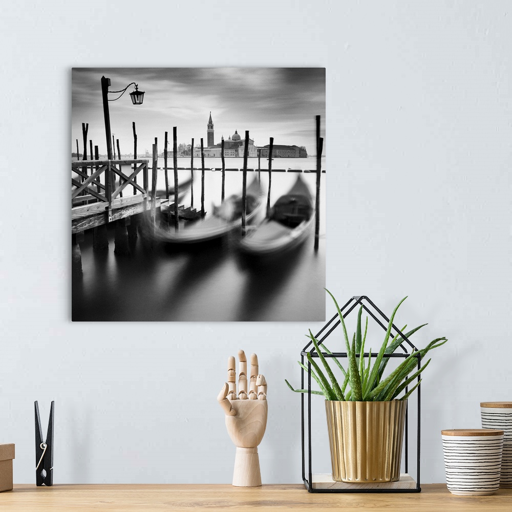 A bohemian room featuring Venice Gondolas, black and white photography